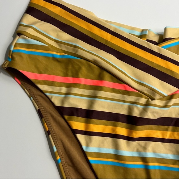 Aerie • NWT Yellow and Brown Blue Striped Bikini Bottom High Cut Cheeky - Picture 4 of 6